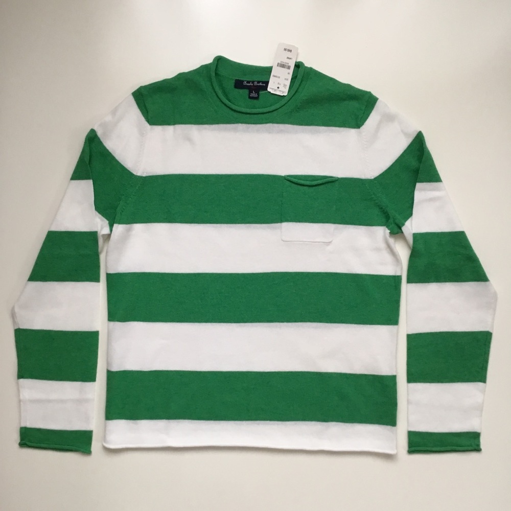 NEW! Brooks Brothers Striped Sweater, L, Green/White